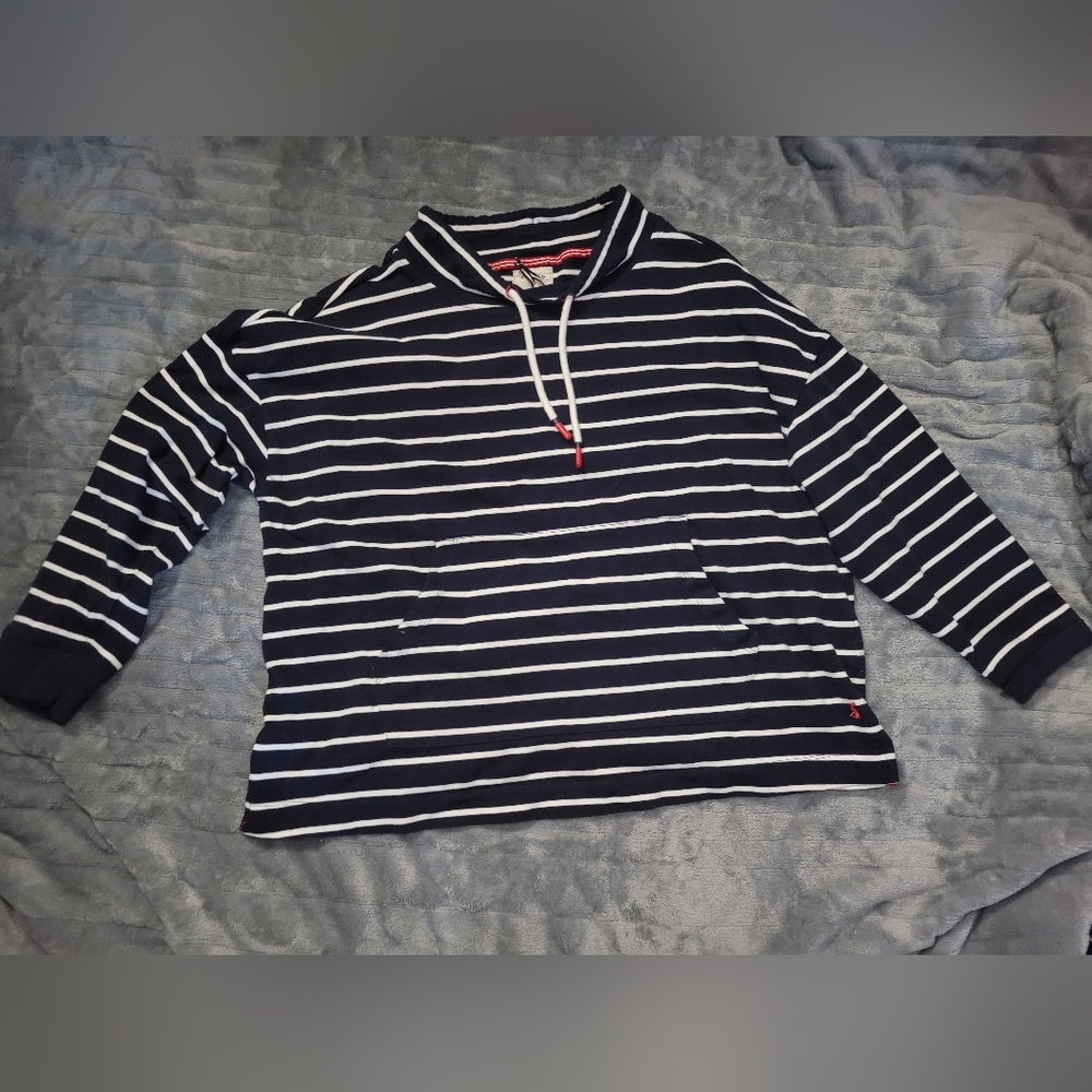 Joules Navy & Cream Stripe Harlton Funnel-Neck Sweatshirt 3/4 Sleeve